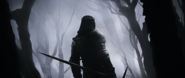 warrior, forest, sword Wallpaper 2560x1080