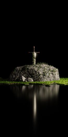 sword, stone, lake Wallpaper 720x1440