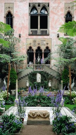 beautiful garden, plants, statues Wallpaper 640x1136