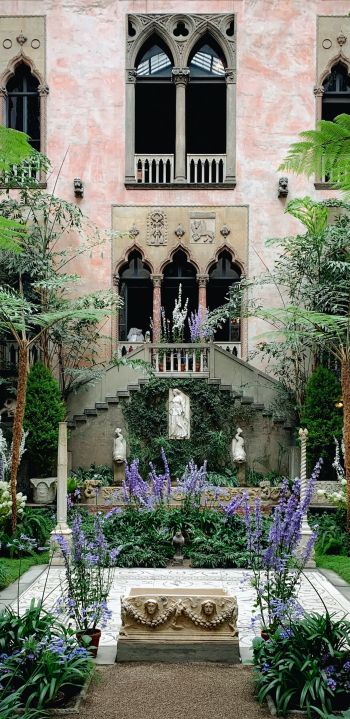 beautiful garden, plants, statues Wallpaper 1440x2960