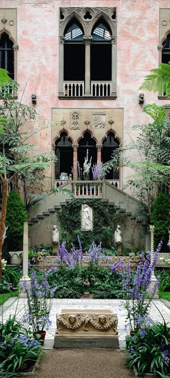 beautiful garden, plants, statues Wallpaper 720x1600