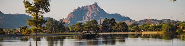 lake, mountains, mountain range Wallpaper 1590x400