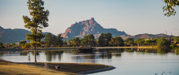 lake, mountains, mountain range Wallpaper 3440x1440