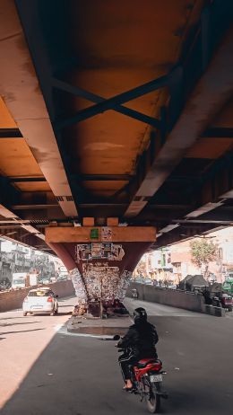 under the bridge, city, mopeds Wallpaper 750x1334
