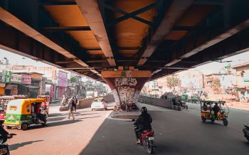 under the bridge, city, mopeds Wallpaper 2560x1600