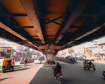 under the bridge, city, mopeds Wallpaper 1280x1024