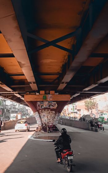 under the bridge, city, mopeds Wallpaper 800x1280