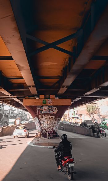 under the bridge, city, mopeds Wallpaper 1200x2000