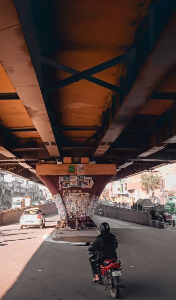 under the bridge, city, mopeds Wallpaper 600x1024