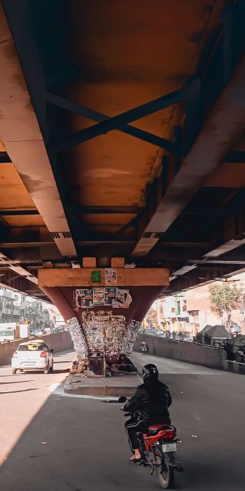 under the bridge, city, mopeds Wallpaper 720x1440