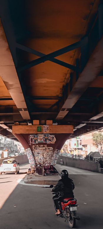 under the bridge, city, mopeds Wallpaper 720x1600