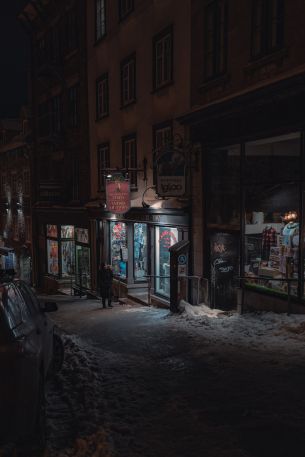Обои 640x960 Квебек, Канада, ночная улица
