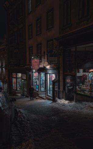 Quebec, Canada, night street Wallpaper 800x1280