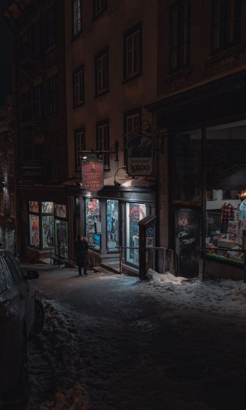 Quebec, Canada, night street Wallpaper 1200x2000