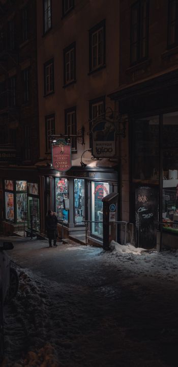 Quebec, Canada, night street Wallpaper 1440x2960