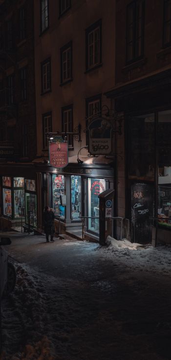Quebec, Canada, night street Wallpaper 1080x2280