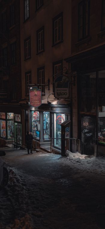 Quebec, Canada, night street Wallpaper 1080x2340