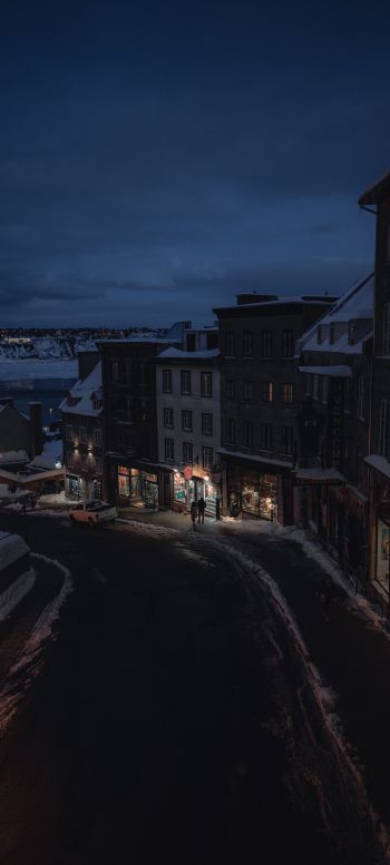 Quebec, Canada, evening street Wallpaper 1440x3200