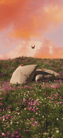 flower field, pillows Wallpaper 1080x2340