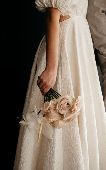dress, bouquet, girl Wallpaper 800x1280