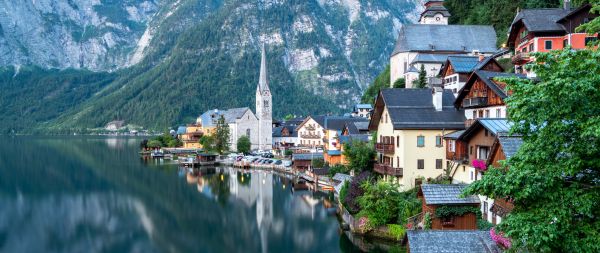 Hallstatt, Austria, lake Wallpaper 2560x1080