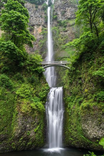 waterfall, bridge, mountains Wallpaper 640x960