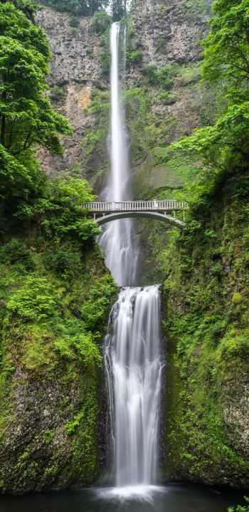 waterfall, bridge, mountains Wallpaper 1080x2220