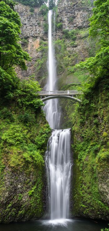 waterfall, bridge, mountains Wallpaper 720x1520