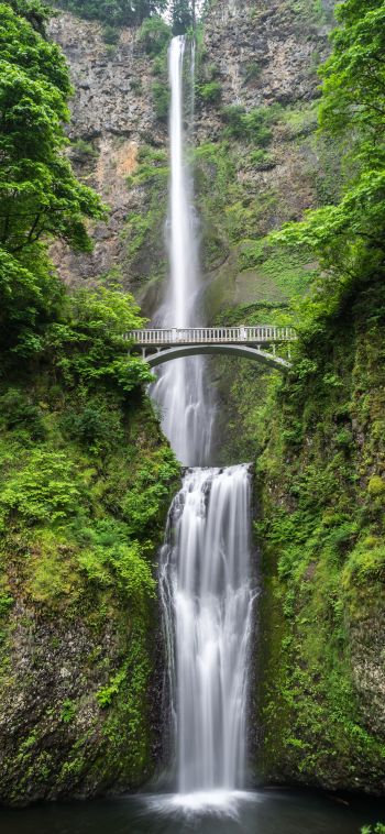 waterfall, bridge, mountains Wallpaper 1080x2340