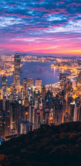 Hong Kong, city lights Wallpaper 1080x2220