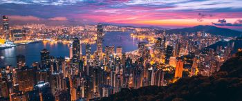 Hong Kong, city lights Wallpaper 3440x1440