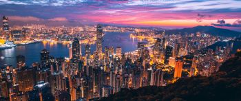 Hong Kong, city lights Wallpaper 2560x1080
