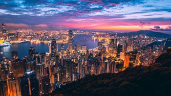 Hong Kong, city lights Wallpaper 1366x768