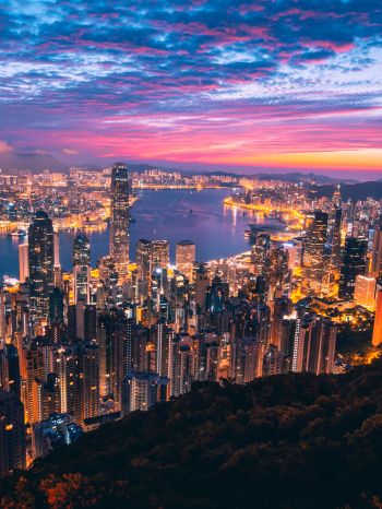 Hong Kong, city lights Wallpaper 1620x2160
