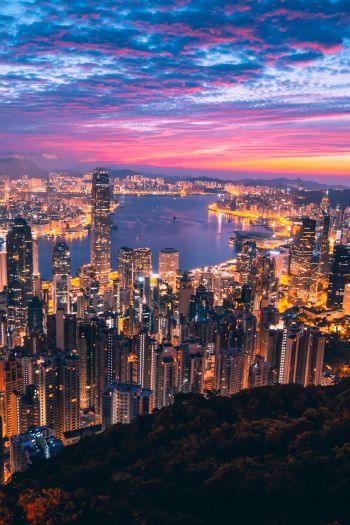 Hong Kong, city lights Wallpaper 640x960