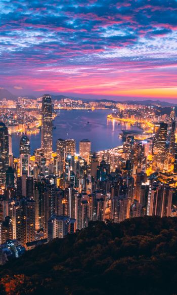 Hong Kong, city lights Wallpaper 1200x2000