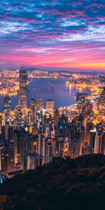 Hong Kong, city lights Wallpaper 720x1440