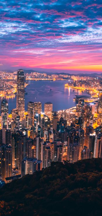 Hong Kong, city lights Wallpaper 720x1520