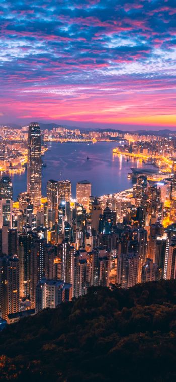 Hong Kong, city lights Wallpaper 1170x2532