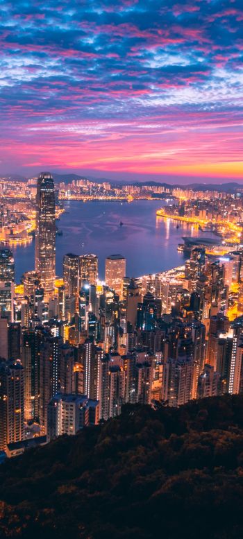 Обои 720x1600 Гонконг, огни города