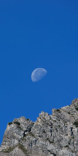 mountains, moon, day Wallpaper 720x1440