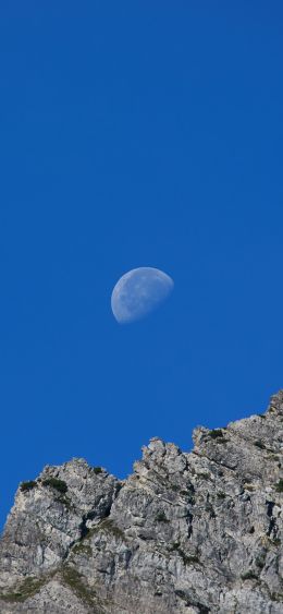 mountains, moon, day Wallpaper 1080x2340