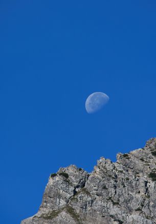 mountains, moon, day Wallpaper 1640x2360