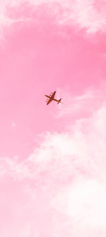 plane, sky, pink Wallpaper 1080x2400