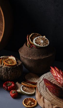 dried fruit, wood Wallpaper 600x1024