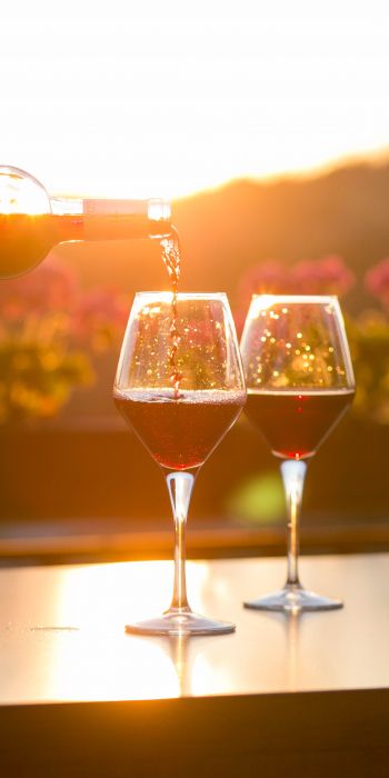 glasses of wine, sunset Wallpaper 720x1440