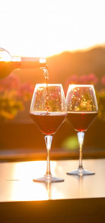 glasses of wine, sunset Wallpaper 720x1520