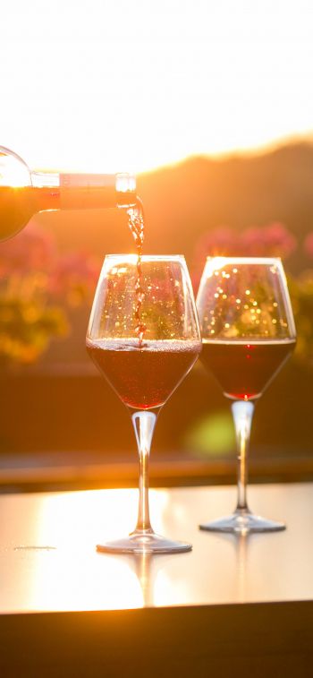 glasses of wine, sunset Wallpaper 1242x2688