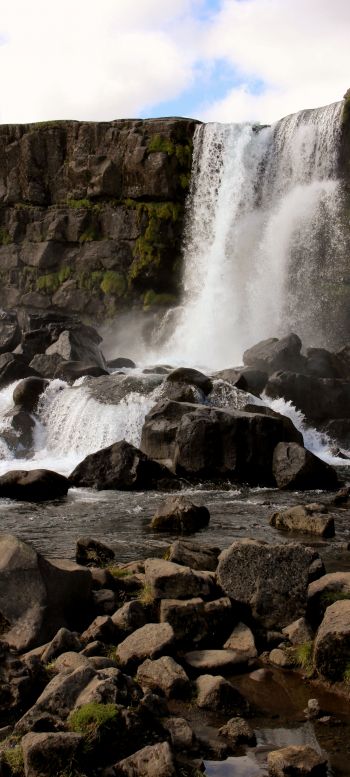 Thingvellir, Iceland, waterfall Wallpaper 1440x3200