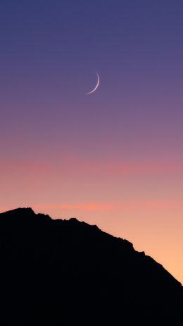 sunset, moon, mountains Wallpaper 750x1334
